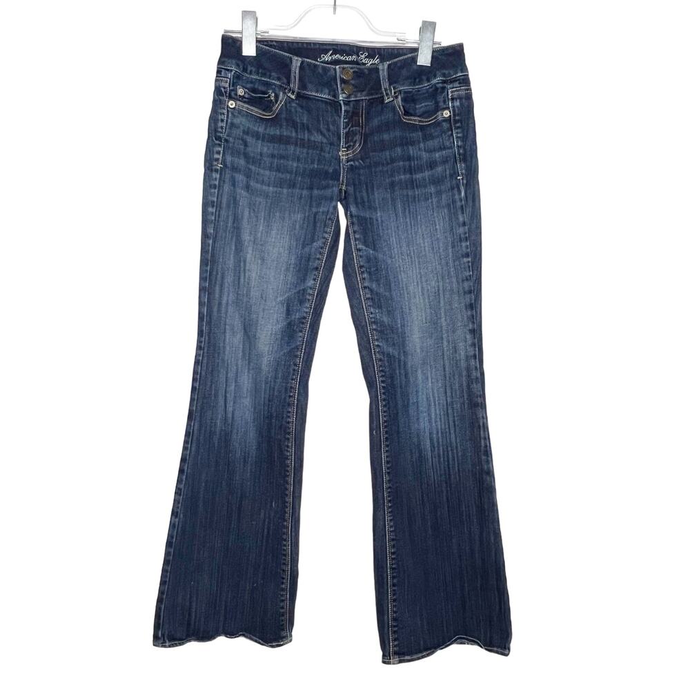 Y2K AMERICAN EAGLE Low-Rise Kick Bootcut Denim Jean Stretch Medium Wash Blue 4